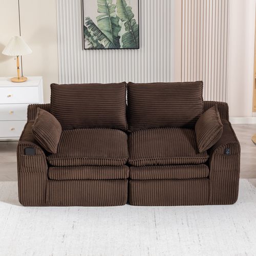 Canapé Compressé 2 Places En Velours Côtelé Brun 191 X 94 X 85 Cm Pour Salon
