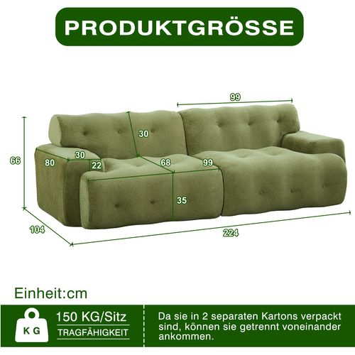 Canapé Compressé 2 Places 224 X 104 Cm - Vert