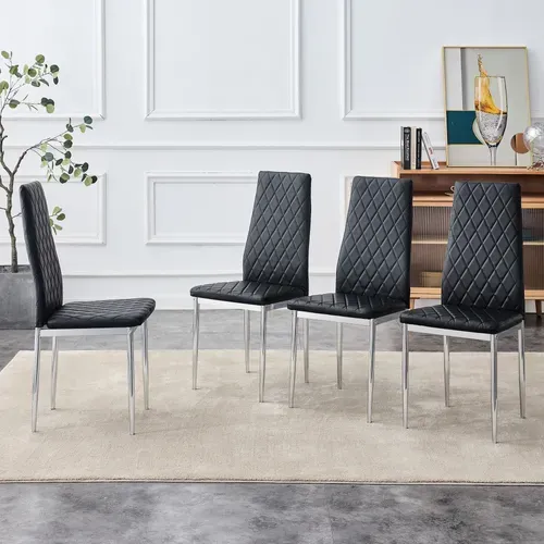 Lot De 4 Chaises De Salle à Manger Noires à Motif Losange Avec Pieds En Métal