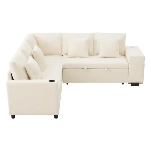 Canapé D'angle Convertible Beige 220 X 205 Cm Avec Méridienne Réversible