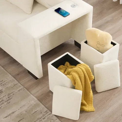 Canapé D'angle Convertible Beige 220 X 205 Cm Avec Méridienne Réversible