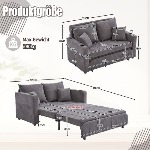 Canapé Compressé Convertible Gris 139 X 83 Cm Pour Petit Espace