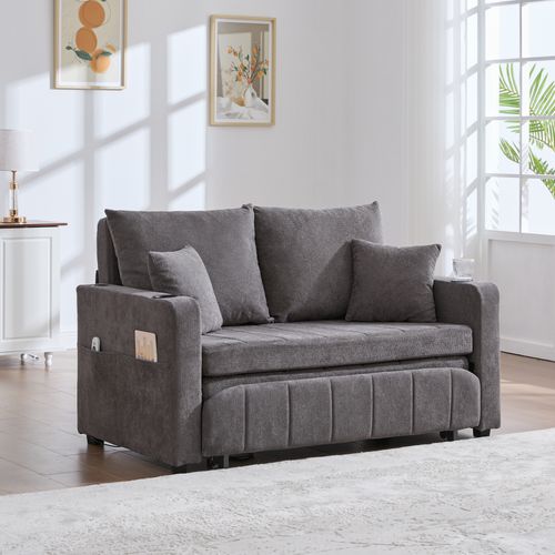Canapé Compressé Convertible Gris 139 X 83 Cm Pour Petit Espace