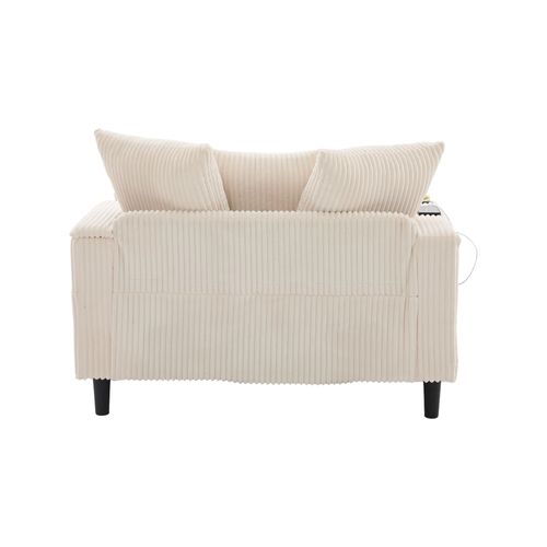 Méridienne En Velours Côtelé Beige 129 X 170 Cm Avec Rangement