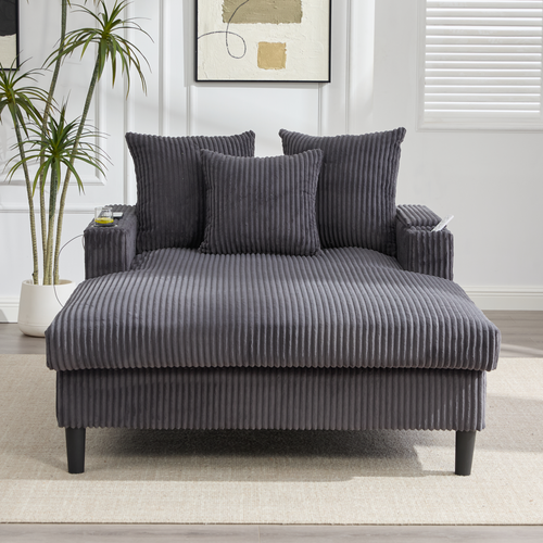 Chaise Longue Gris Foncé 129x170 Cm Avec LED, USB Et Rangements