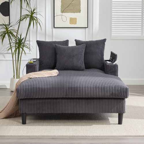 Chaise Longue Gris Foncé 129x170 Cm Avec LED, USB Et Rangements