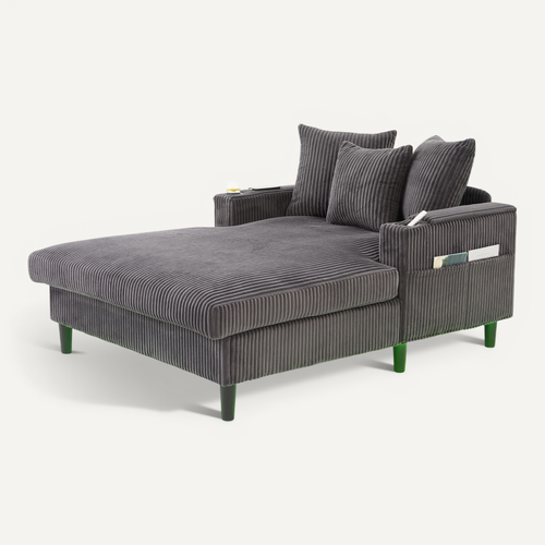 Chaise Longue Gris Foncé 129x170 Cm Avec LED, USB Et Rangements