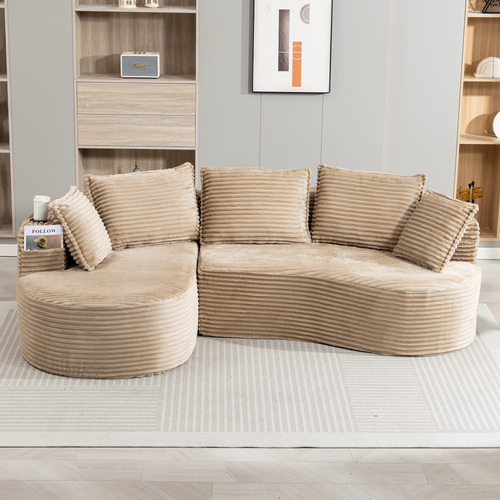 Canapé Arrondi Kaki En Velours Côtelé 250 X 152 Cm Pour Salon