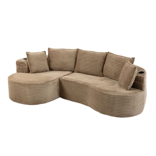Canapé Arrondi Kaki En Velours Côtelé 250 X 152 Cm Pour Salon