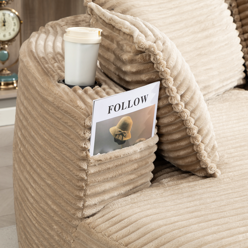 Canapé Arrondi Kaki En Velours Côtelé 250 X 152 Cm Pour Salon