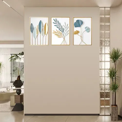 Ensemble De 3 Décorations Murales En Métal, Design Feuilles Et Ginkgo, Art Moderne