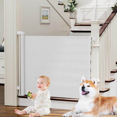 Barrière De Sécurité Extensible 180 Cm Pour Bébé Et Animaux Double Verrouillage Filet Souple Blanc