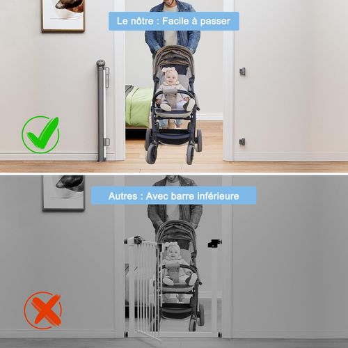 Barrière De Sécurité Extensible 140 Cm Pour Bébé Et Animaux Double Verrouillage Filet Souple Gris