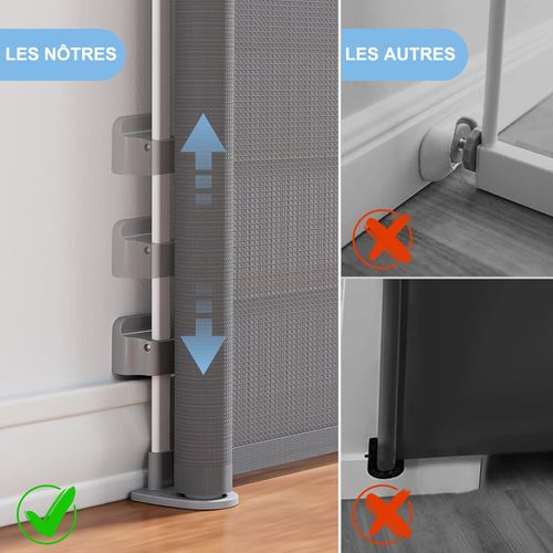 Barrière De Sécurité Extensible 140 Cm Pour Bébé Et Animaux Double Verrouillage Filet Souple Gris