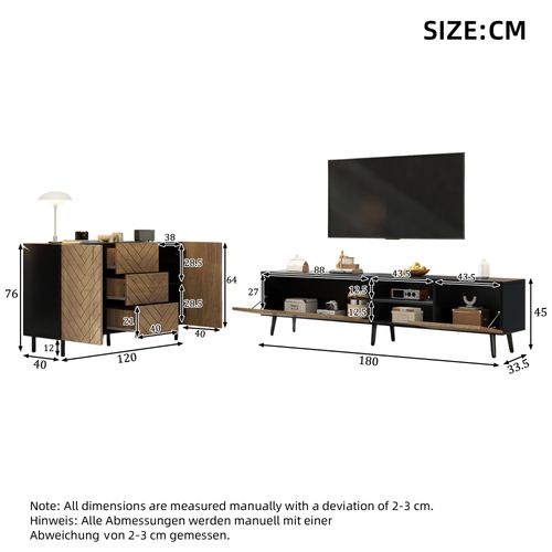 Ensemble Meuble TV Et Buffet Naturel 180/120 Cm Rangement Salon