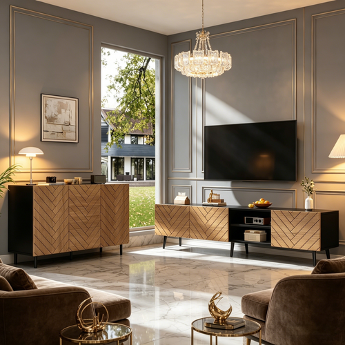 Ensemble Meuble TV Et Buffet Naturel 180/120 Cm Rangement Salon