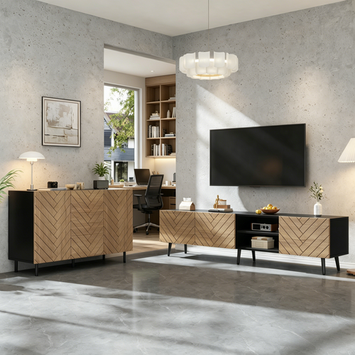 Ensemble Meuble TV Et Buffet Naturel 180/120 Cm Rangement Salon