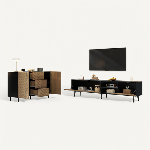 Ensemble Meuble TV Et Buffet Naturel 180/120 Cm Rangement Salon