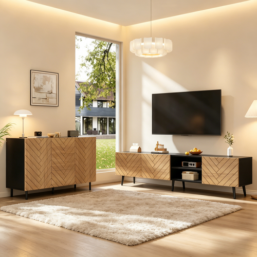 Ensemble Meuble TV Et Buffet Naturel 180/120 Cm Rangement Salon