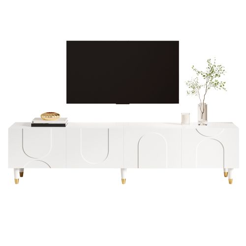 Meuble TV Blanc 180 Cm à 4 Portes Avec Rangement Pour Salon