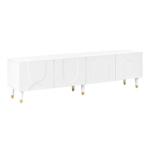 Meuble TV Blanc 180 Cm à 4 Portes Avec Rangement Pour Salon