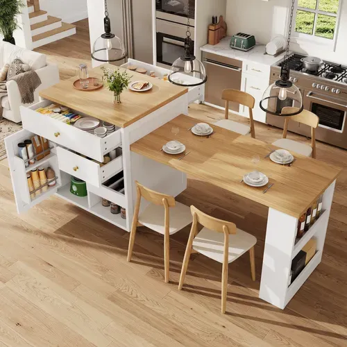 Îlot De Cuisine Blanc Extensible 122,5-195,5 Cm Avec Rangement