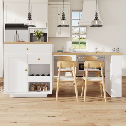 Îlot De Cuisine Blanc Extensible 122,5-195,5 Cm Avec Rangement