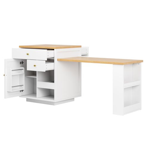 Îlot De Cuisine Blanc Extensible 122,5-195,5 Cm Avec Rangement