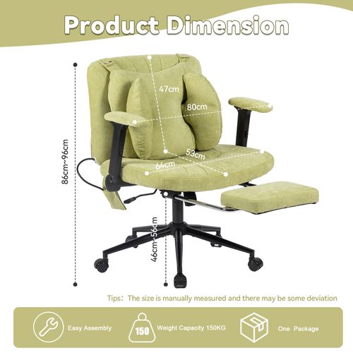 Chaise de bureau Pivotant Réglable Assise Large Avec Repose-Pieds Soutien Lombaire Vert