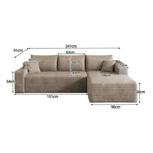 Canapé d'Angle Compressé 241 cm Sans Montage en Tissu Côtelé Camel