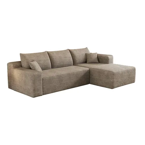 Canapé d'Angle Compressé 241 cm Sans Montage en Tissu Côtelé Camel