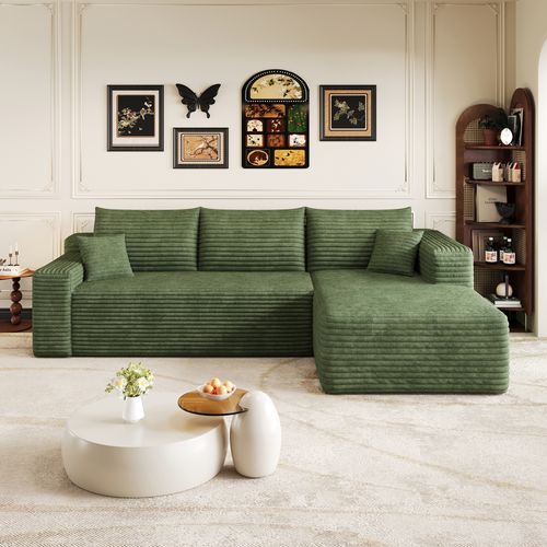 Canapé Compressé D'angle Convertible 3 Places 241x151x58 Cm Vert Sans Montage