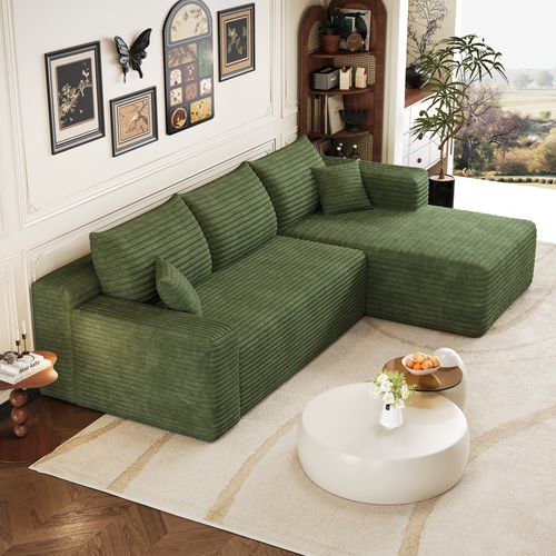 Canapé Compressé D'angle Convertible 3 Places 241x151x58 Cm Vert Sans Montage