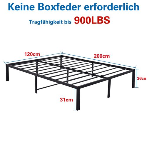 Lit 120x200 En Métal Avec Rangement Sous Lit, Structure Stable Sans Sommier Pour 2 Personnes, Noir