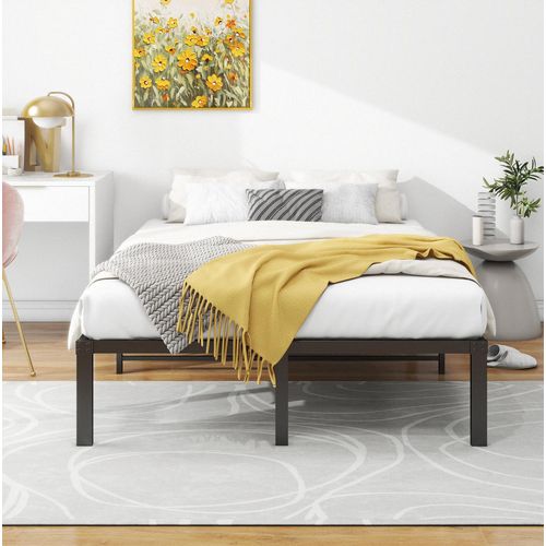 Lit 120x200 En Métal Avec Rangement Sous Lit, Structure Stable Sans Sommier Pour 2 Personnes, Noir