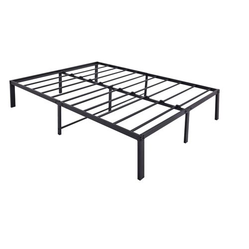 Lit 120x200 En Métal Avec Rangement Sous Lit, Structure Stable Sans Sommier Pour 2 Personnes, Noir