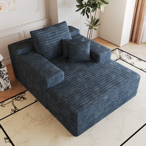 Canapé Chaise Longue Compressé 115x159 Cm En Corduroy,assise Profonde,bleu