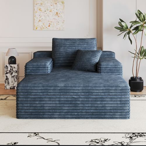 Canapé Chaise Longue Compressé 115x159 Cm En Corduroy,assise Profonde,bleu