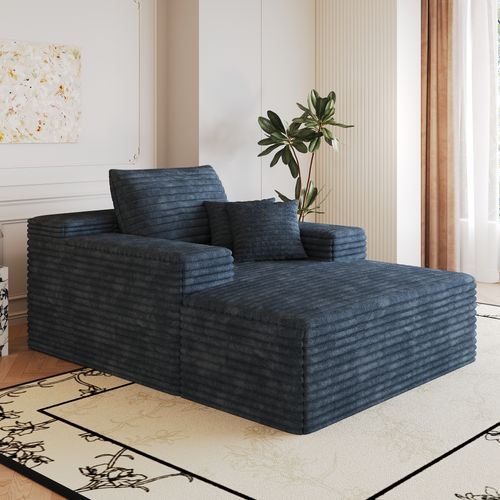Canapé Chaise Longue Compressé 115x159 Cm En Corduroy,assise Profonde,bleu