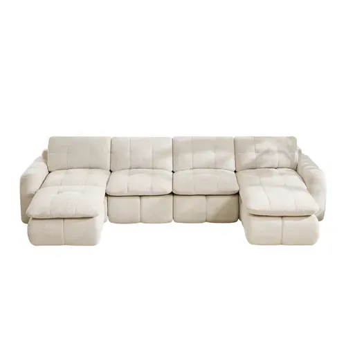 Canapé Modulaire Compressé 4 Places En U,assise Large Et Profonde,2 Ottomans,334x160x68 Cm,beige