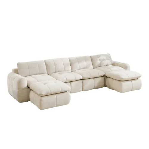 Canapé Modulaire Compressé 4 Places En U,assise Large Et Profonde,2 Ottomans,334x160x68 Cm,beige
