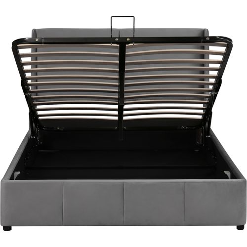 Lit Coffre 140x190 Cm, Coffre Hydraulique, Velours Gris