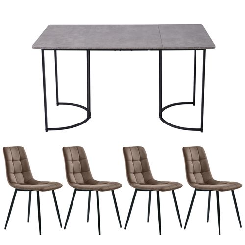 Ensemble Repas 140x80x75 Cm 4 Chaises Confortables Mdf Gris