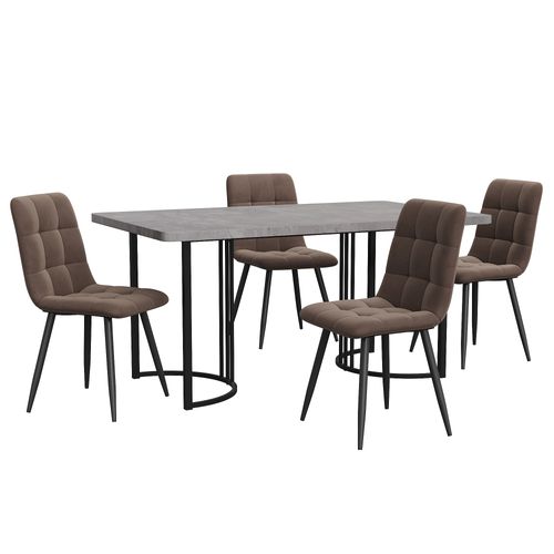 Ensemble Repas 140x80x75 Cm 4 Chaises Confortables Mdf Gris
