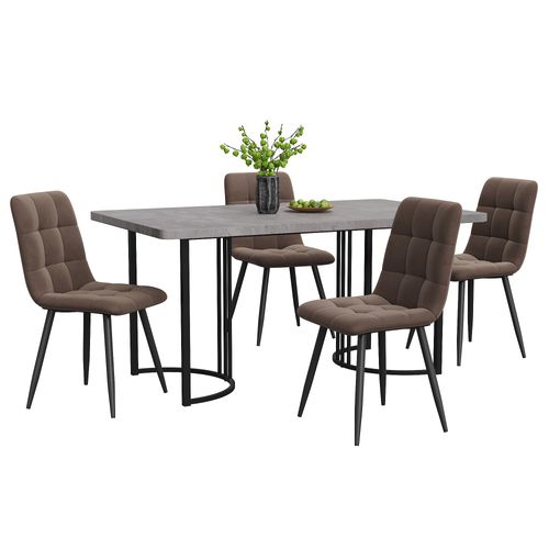 Ensemble Repas 140x80x75 Cm 4 Chaises Confortables Mdf Gris