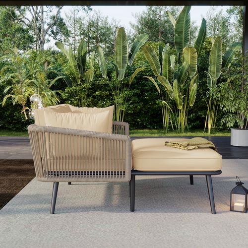 Bain De Soleil Extérieur, Coussin 10 Cm Amovible Acier Polyester Kaki