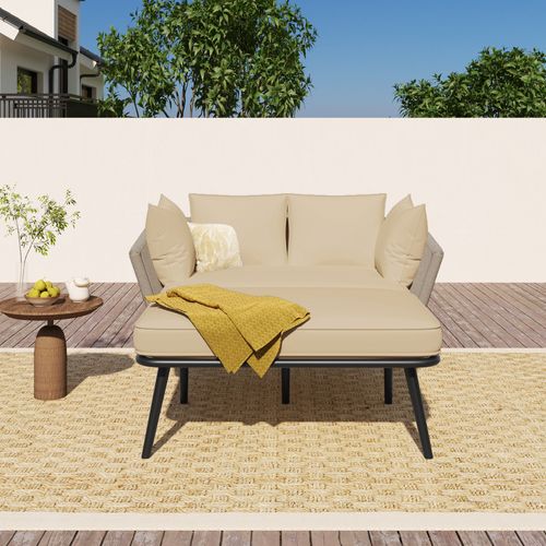 Bain De Soleil Extérieur, Coussin 10 Cm Amovible Acier Polyester Kaki