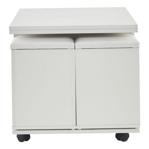 Table Basse 100x100x63.5 Cm Relevable Rangement Aggloméré Blanc