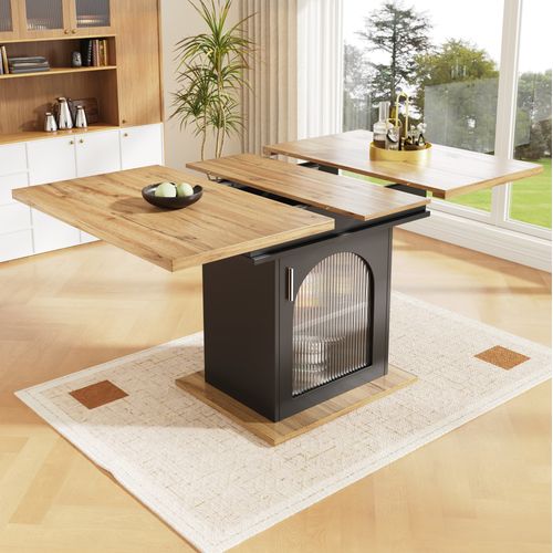 Table à Manger 110x80x76 Cm Extensible Avec Rangement Mdf Noir