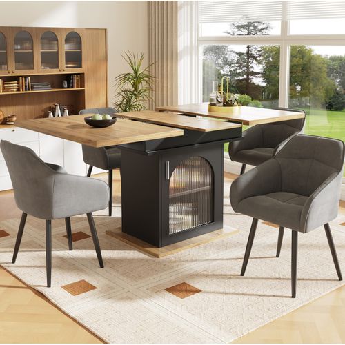 Table à Manger 110x80x76 Cm Extensible Avec Rangement Mdf Noir